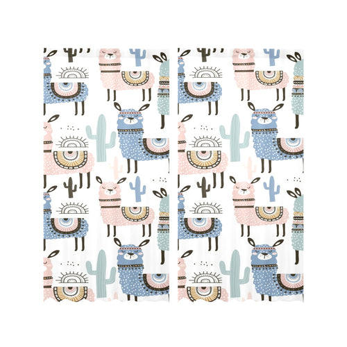 lama Alpaca cactus hand drawn pattern Gauze Curtain