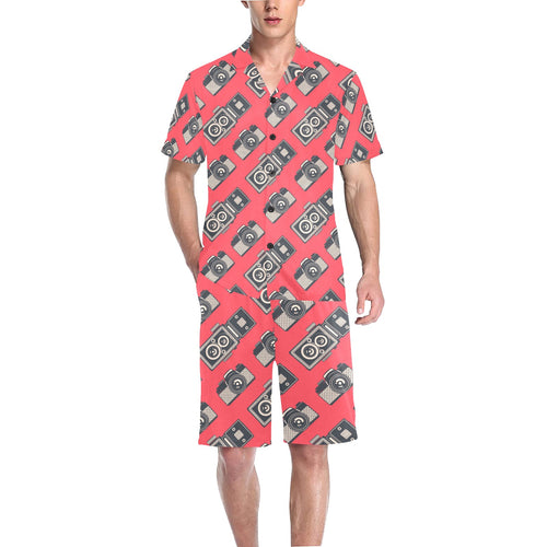 Camera Pattern Print Design 05 Men's V-Neck Short Pajama Set