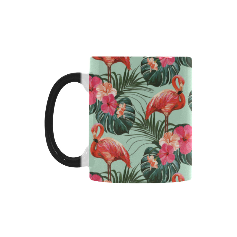 Beautiful flamingo tropical palm leaves hibiscus p Morphing Mug Heat Changing Mug