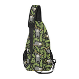 Cute sloths tropical palm leaves black background All Over Print Chest Bag