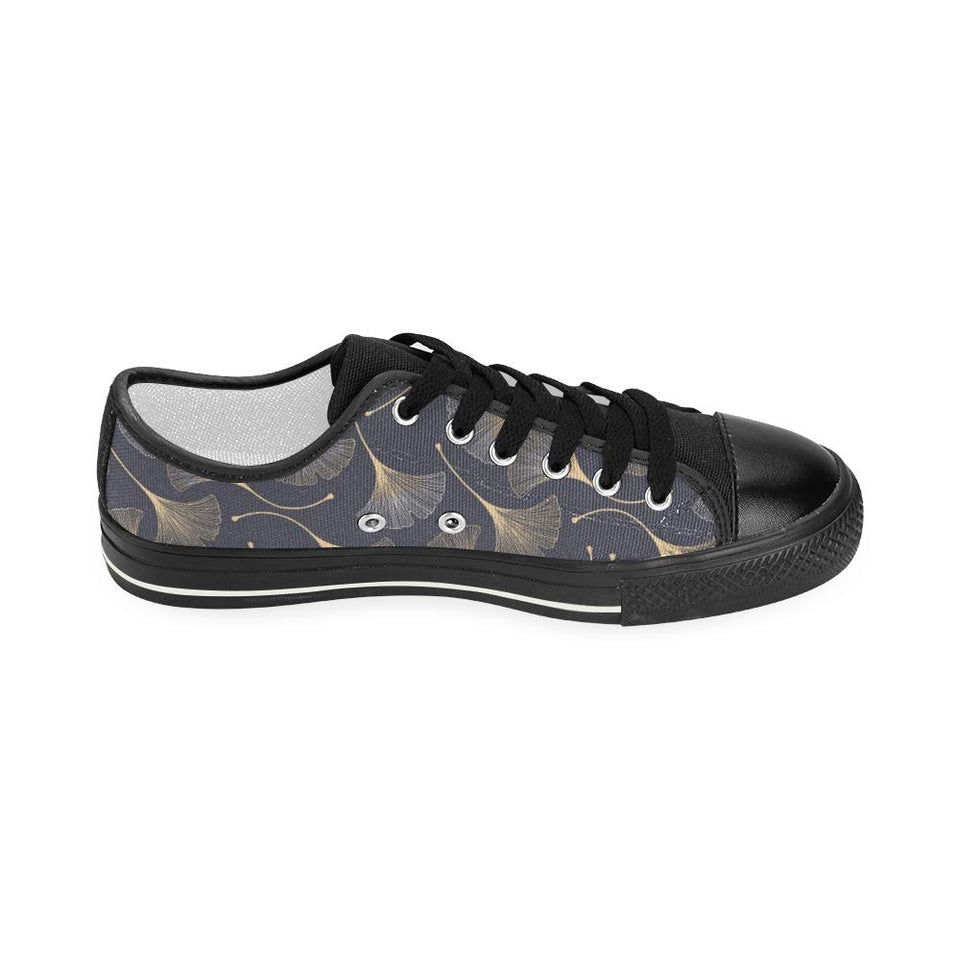 Gold ginkgo leaves Kids' Boys' Girls' Low Top Canvas Shoes Black
