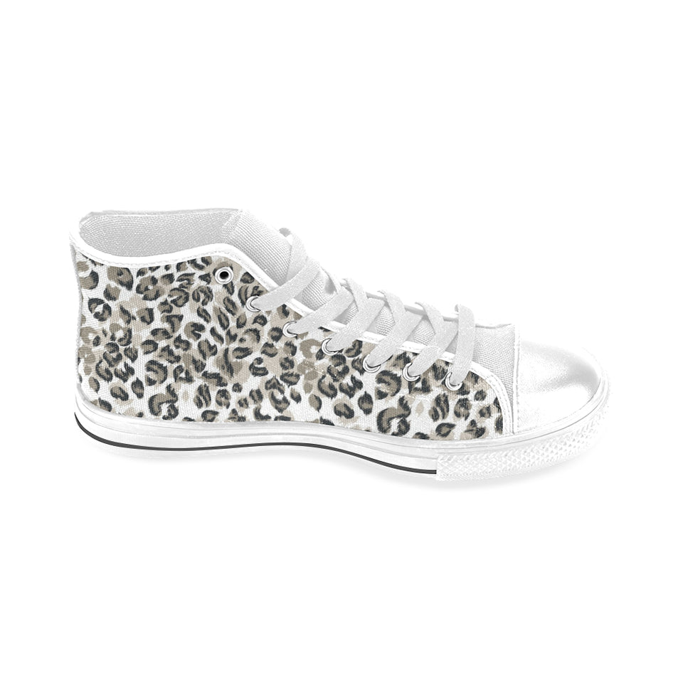 Leopard skin print pattern Men's High Top Canvas Shoes White