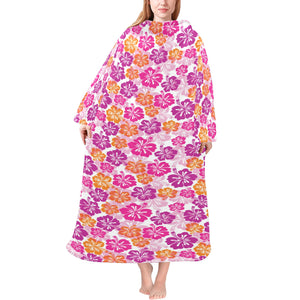Hibiscus Pattern Print Design 01 Blanket Robe with Sleeves