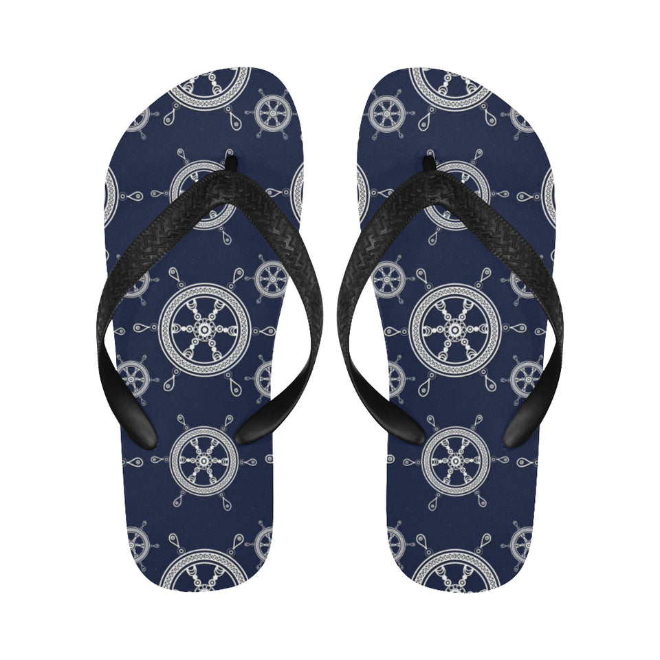 nautical steering wheel design pattern Unisex Flip Flops