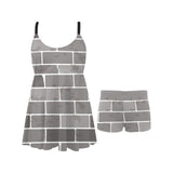 Brick Printed Pattern Print Design 05 Chest Sexy Pleated Two Piece Swim Dress