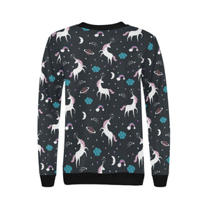 unicorn rainbows moon clound star pattern Women's Crew Neck Sweatshirt