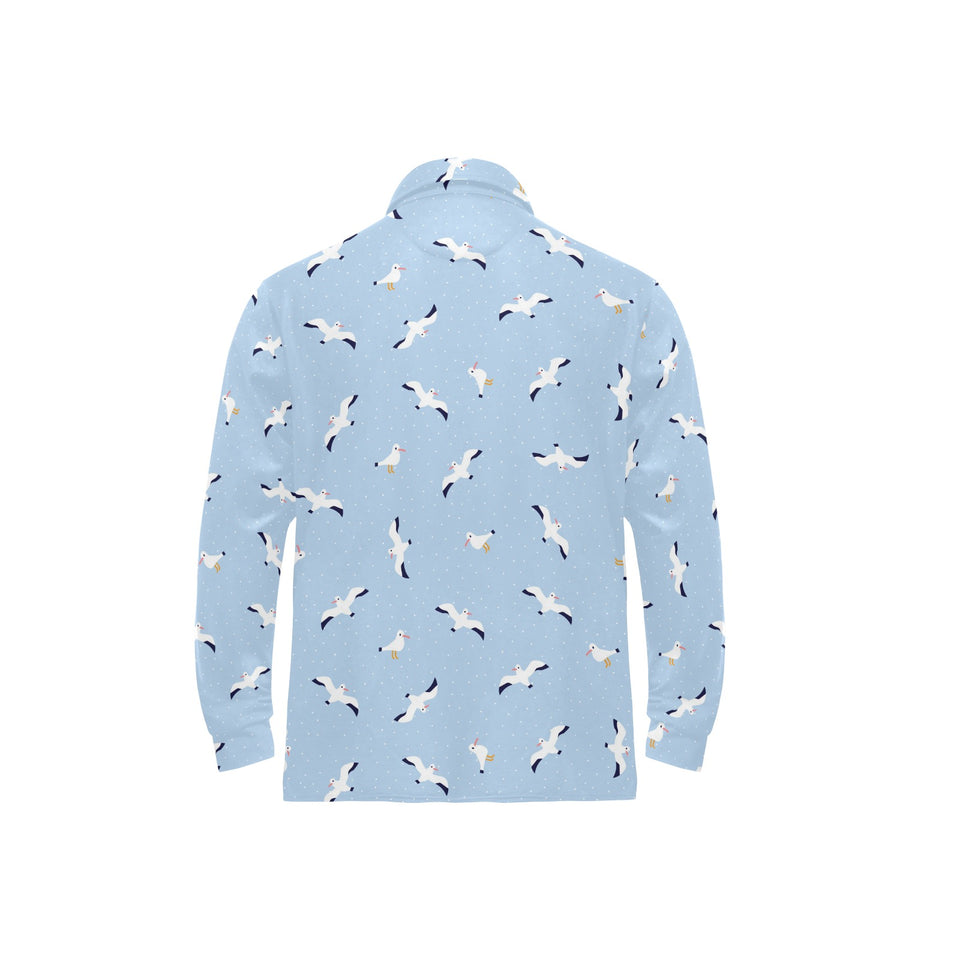 Seagull Pattern Print Design 02 Men's Long Sleeve Polo Shirt