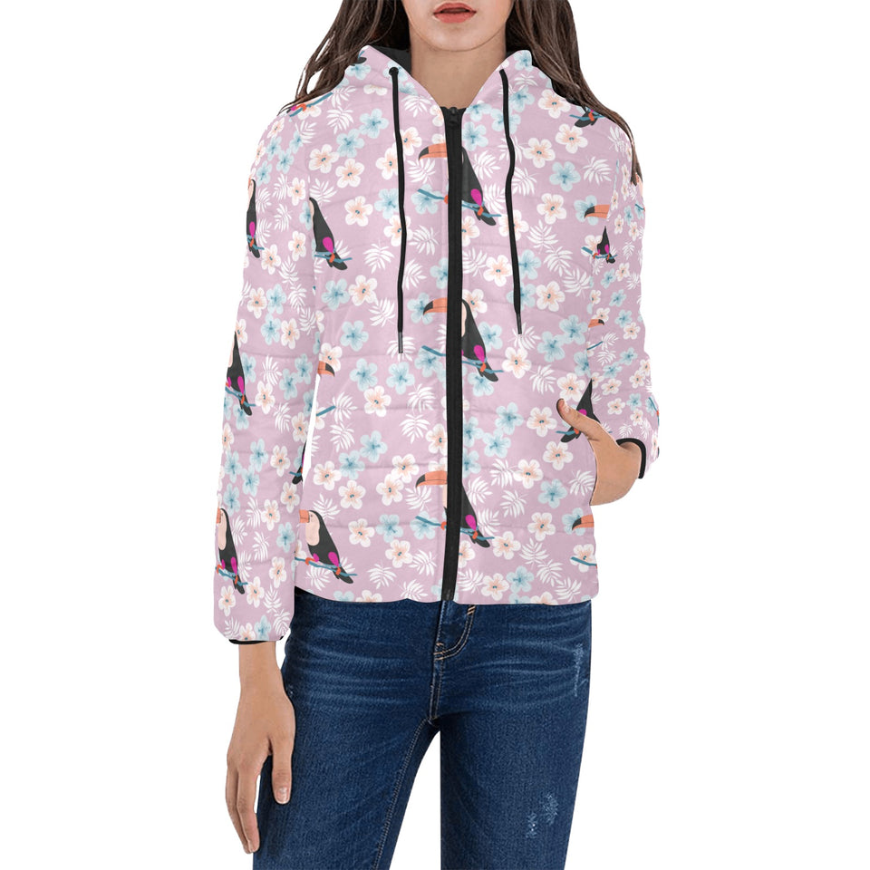 Beautiful toucan flower leaves Women's Padded Hooded Jacket