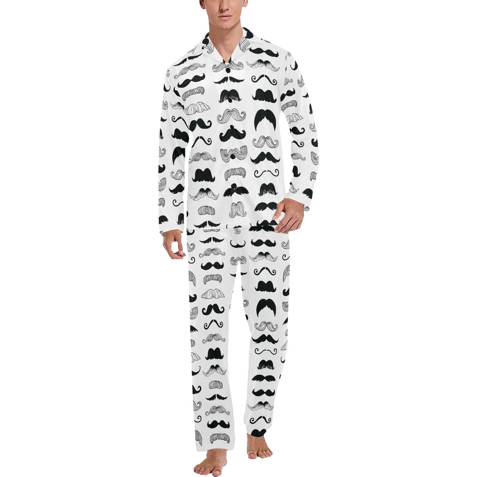 Mustache Beard Pattern Print Design 04 Men's Long Pajama Set