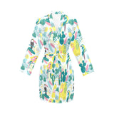 Cute parrot toucan flamingo cactus exotic leaves p Women's Long Sleeve Belted Night Robe