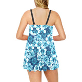 Hibiscus Pattern Print Design 03 Chest Sexy Pleated Two Piece Swim Dress