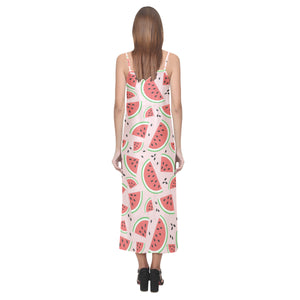 Watermelon pattern V-Neck Open Fork Long Dress