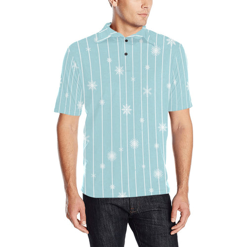 Snowflake pattern blue stripe background Men's All Over Print Polo Shirt