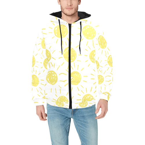 hand drawn sun pattern Men's Padded Hooded Jacket