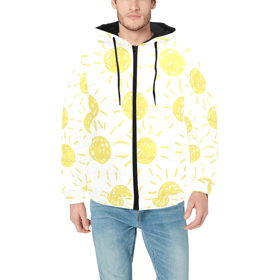 hand drawn sun pattern Men's Padded Hooded Jacket