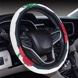 Hand drawn cherry pattern striped background Car Steering Wheel Cover