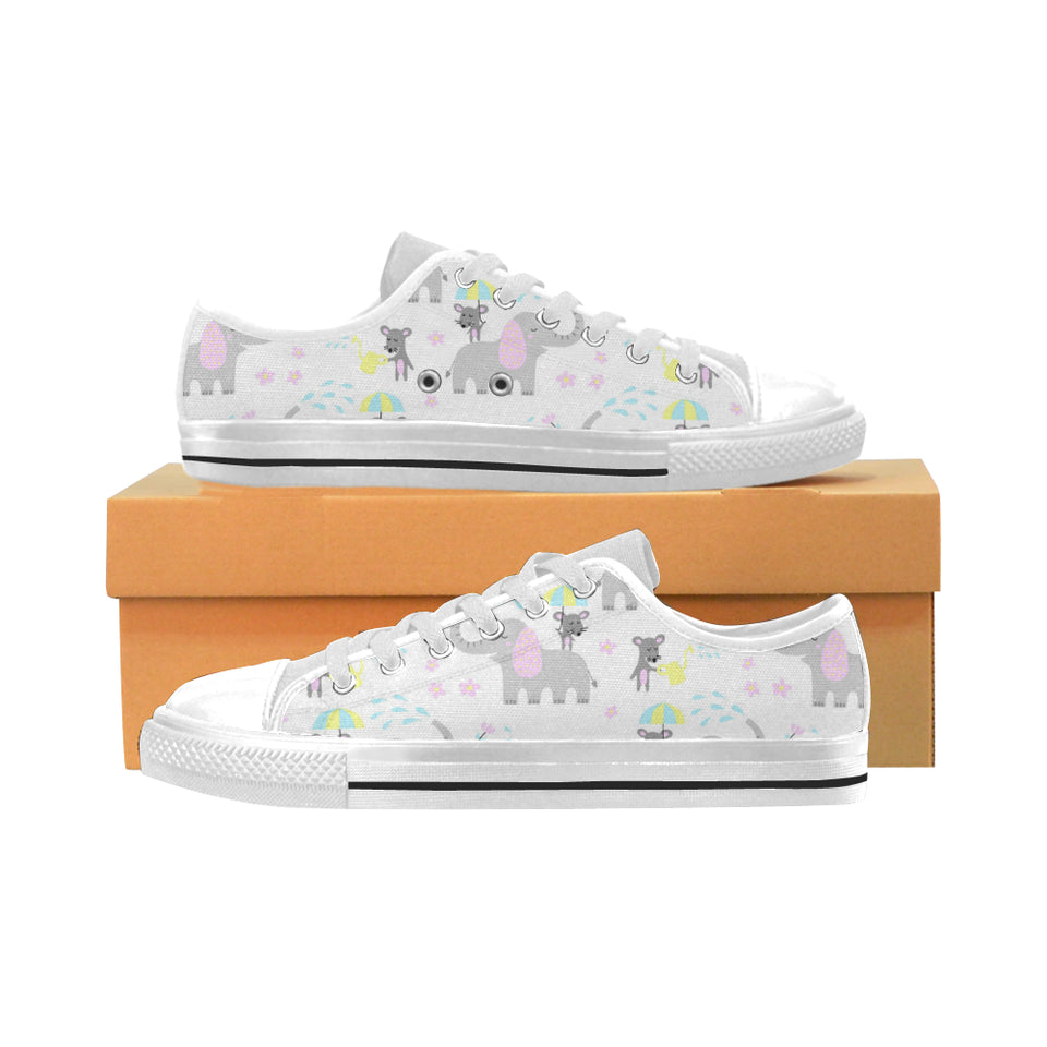 Cute elephant mouse pattern Men's Low Top Canvas Shoes White
