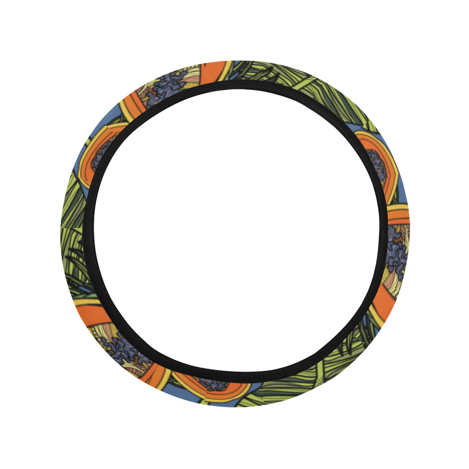 Colorful papaya tropical leaves Car Steering Wheel Cover