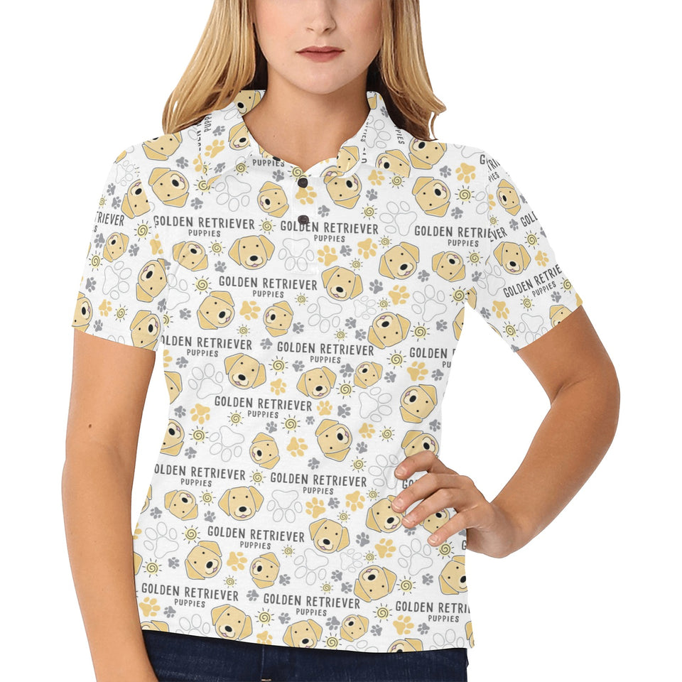 Golden Retriever Pattern Print Design 04 Women's All Over Print Polo Shirt