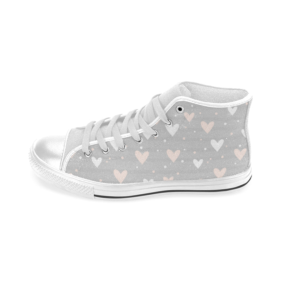 Heart pattern gray background Men's High Top Canvas Shoes White