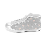 Heart pattern gray background Men's High Top Canvas Shoes White