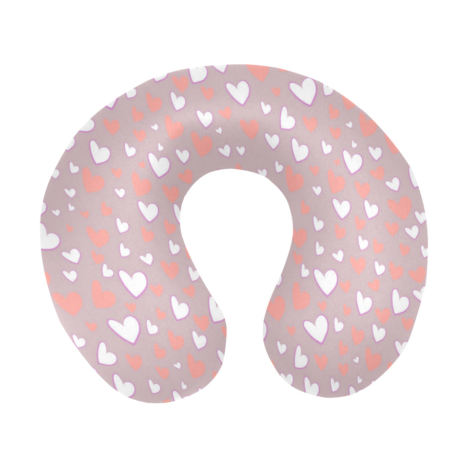 coral white heart pattern U-Shaped Travel Neck Pillow