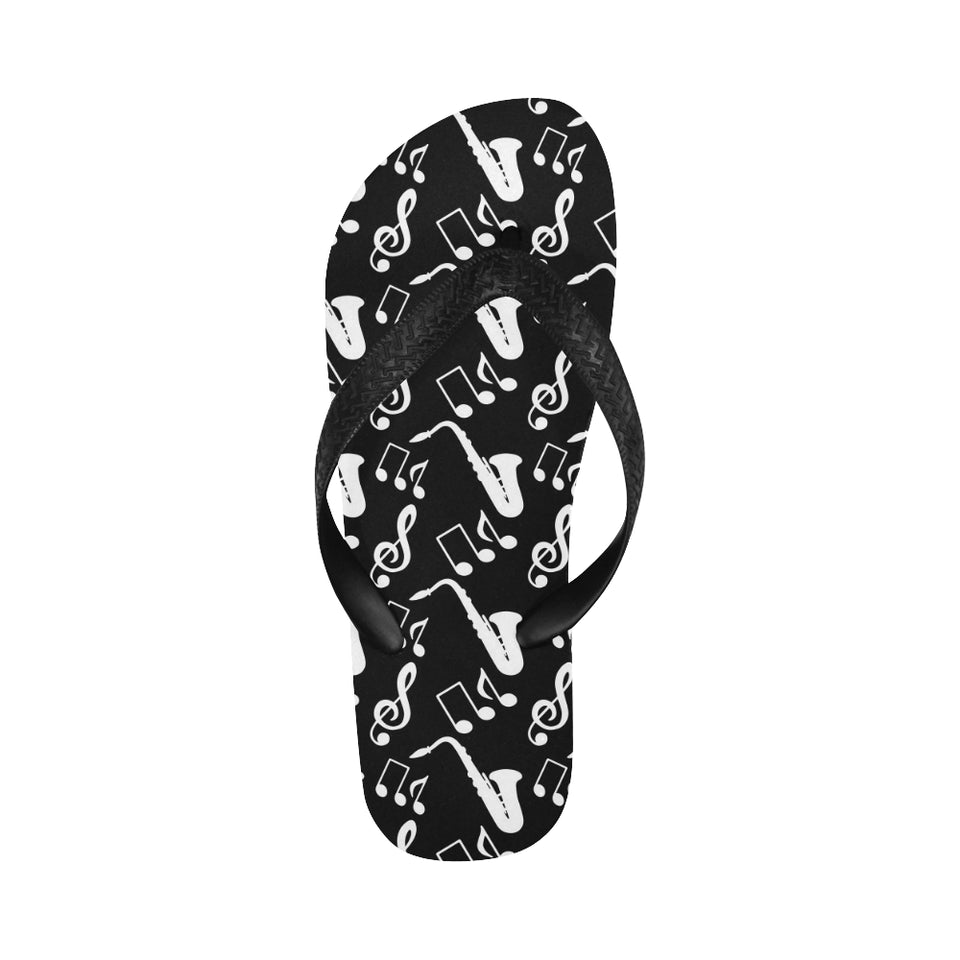 Saxophone music notes treble clef black white them Unisex Flip Flops