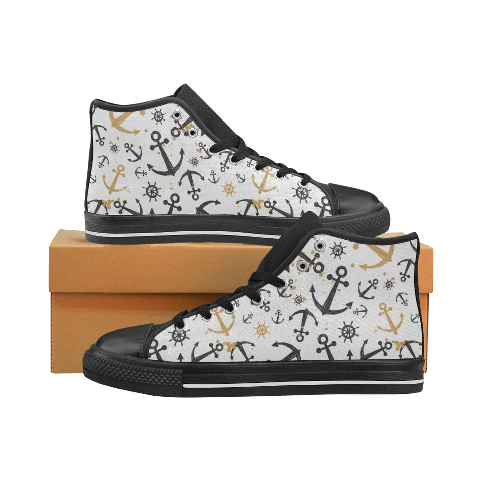 Anchors Rudders pattern Men's High Top Canvas Shoes Black