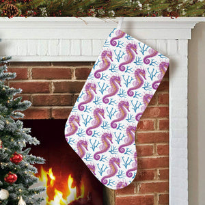 Purple seahorse blue coral pattern Christmas Stocking
