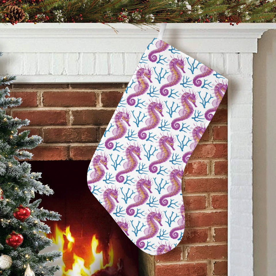 Purple seahorse blue coral pattern Christmas Stocking