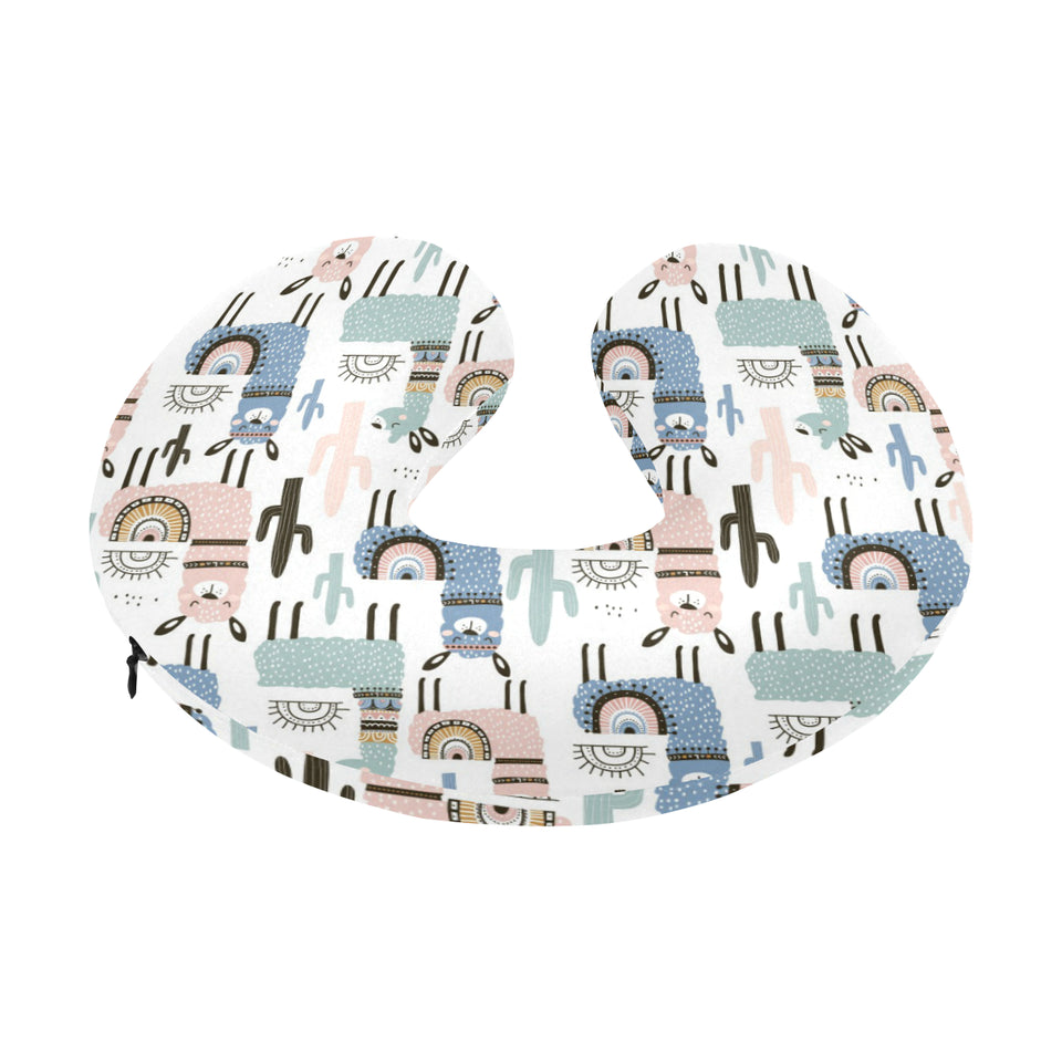 lama Alpaca cactus hand drawn pattern U-Shaped Travel Neck Pillow