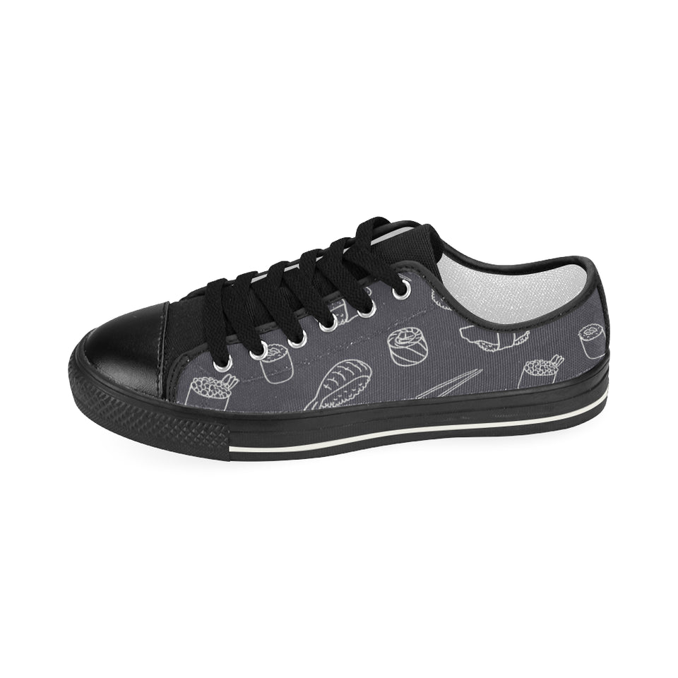 sushi pattern black background Women's Low Top Canvas Shoes Black