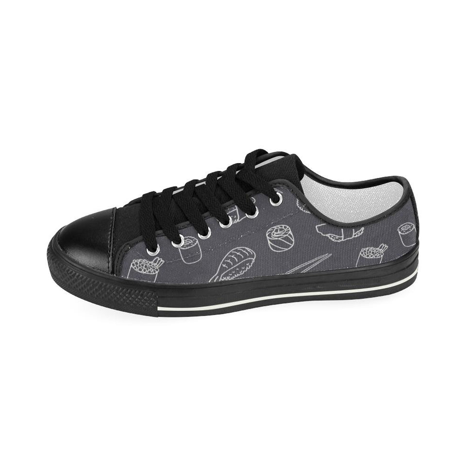 sushi pattern black background Kids' Boys' Girls' Low Top Canvas Shoes Black