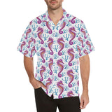 Purple seahorse blue coral pattern Men's All Over Print Hawaiian Shirt