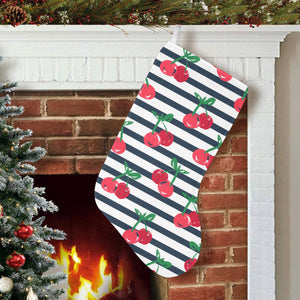 Hand drawn cherry pattern striped background Christmas Stocking