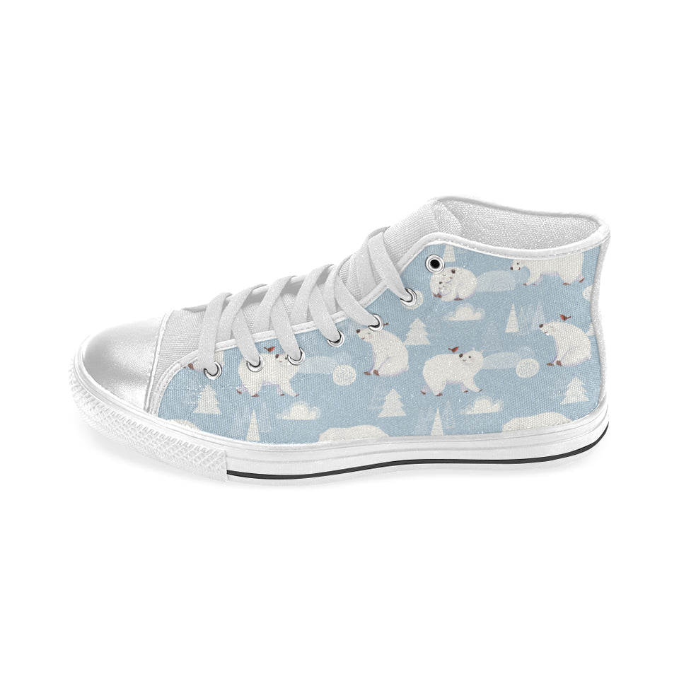Cute polar bears Christmas decoration pattern Women's High Top Canvas Shoes White