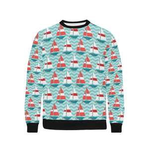 Red White sailboat wave background Men's Crew Neck Sweatshirt