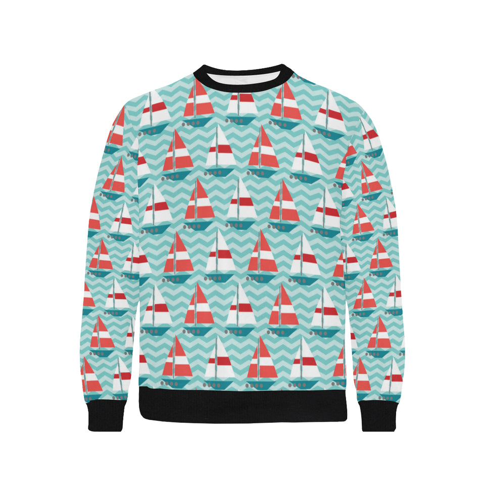 Red White sailboat wave background Men's Crew Neck Sweatshirt