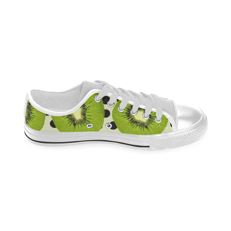 kiwi black dot background Men's Low Top Canvas Shoes White