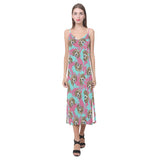 Beagle muzzles turquoise paint splashes pink patte V-Neck Open Fork Long Dress