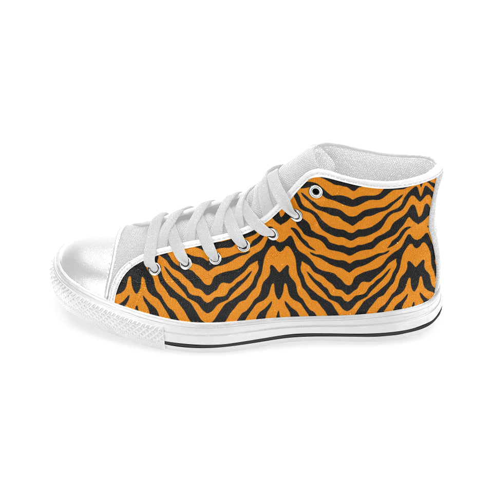 Bengal tigers skin print pattern Men's High Top Canvas Shoes White