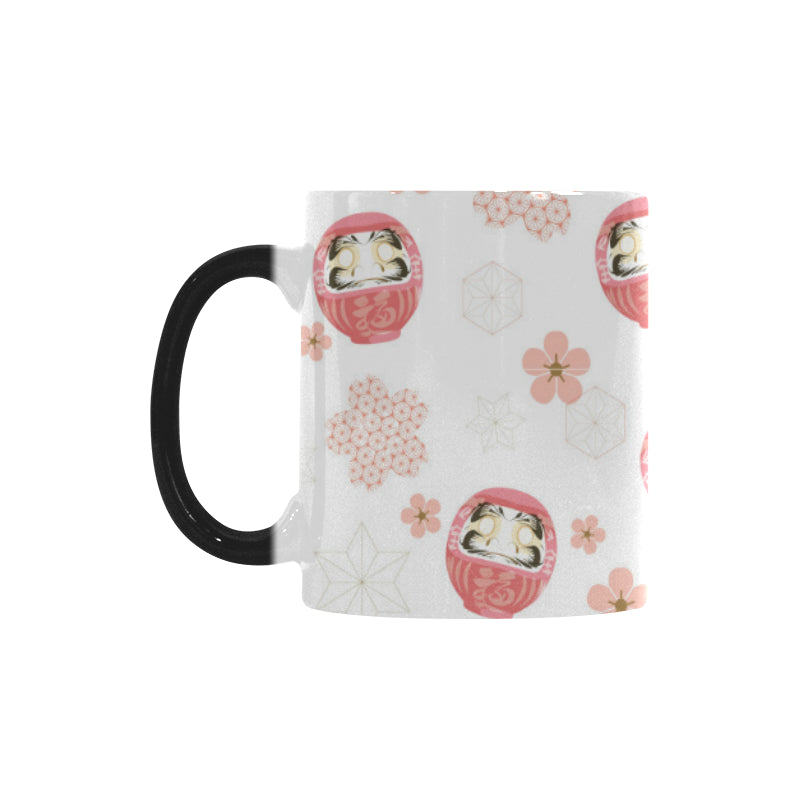 Daruma japanese wooden doll cherry blossom flower Morphing Mug Heat Changing Mug