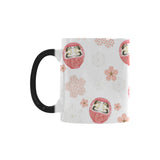 Daruma japanese wooden doll cherry blossom flower Morphing Mug Heat Changing Mug