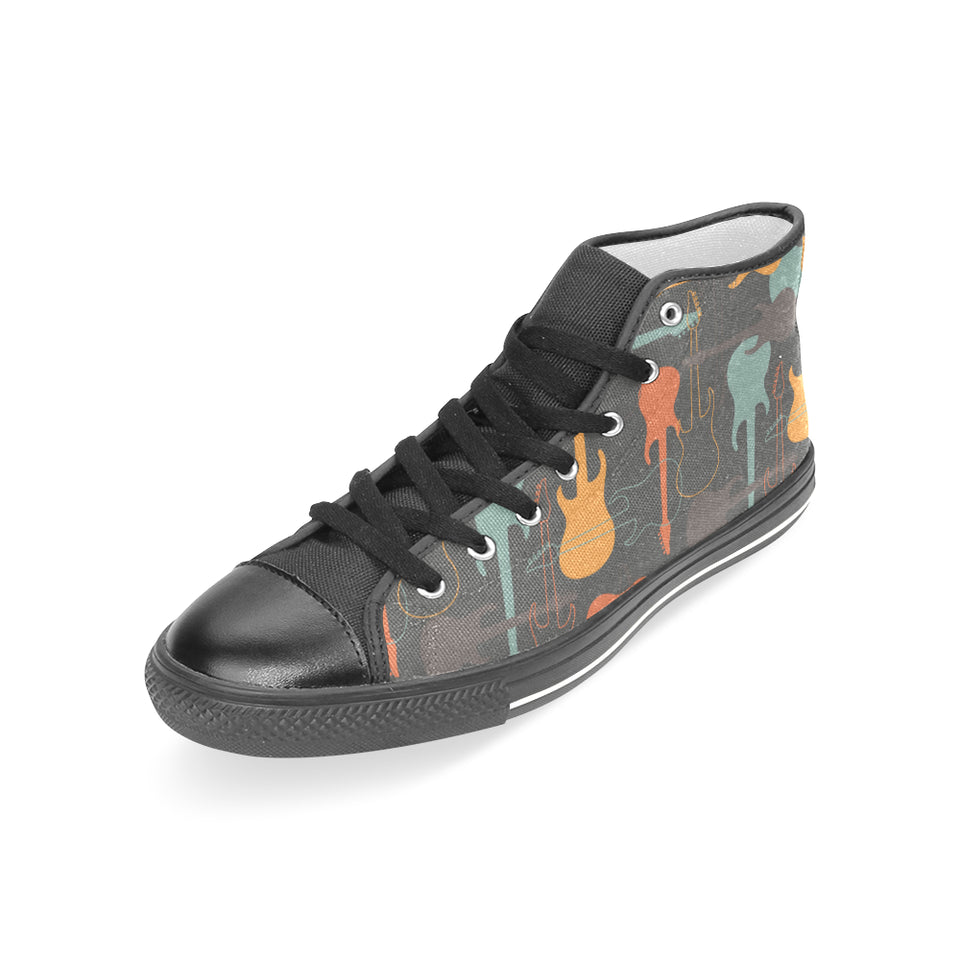 electric guitars pattern Women's High Top Canvas Shoes Black