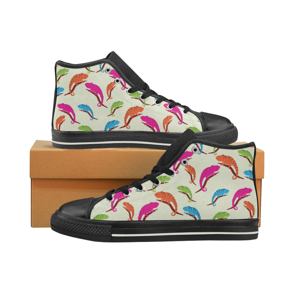 Colorful Chameleon lizard pattern Men's High Top Canvas Shoes Black