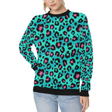 Green leopard skin print pattern Women's Crew Neck Sweatshirt