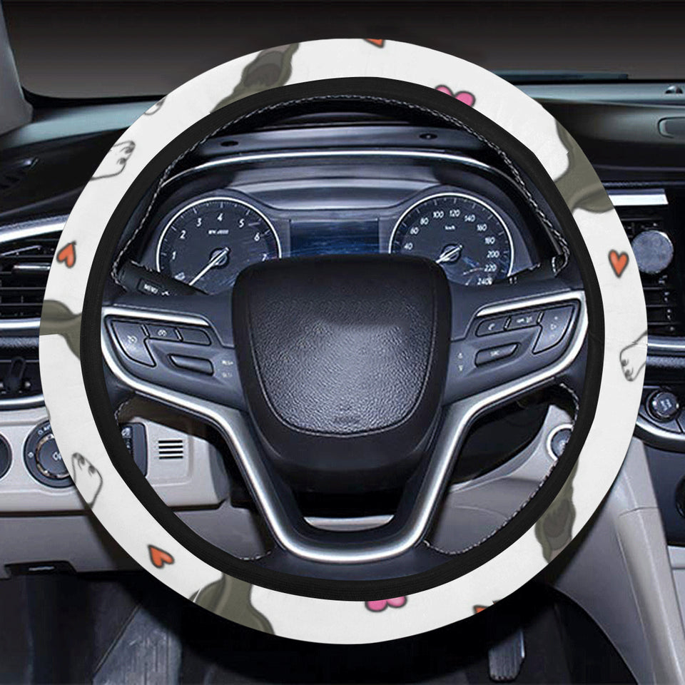 Boston terrier dog hearts vector pattern Car Steering Wheel Cover