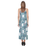 Cute rabbit pattern V-Neck Open Fork Long Dress