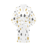 hand drawn gold black star pattern Women's Short Kimono Robe