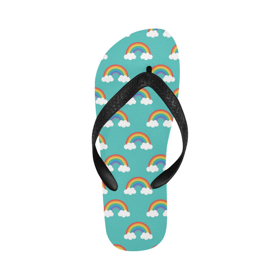 Rainbow pattern green background Unisex Flip Flops